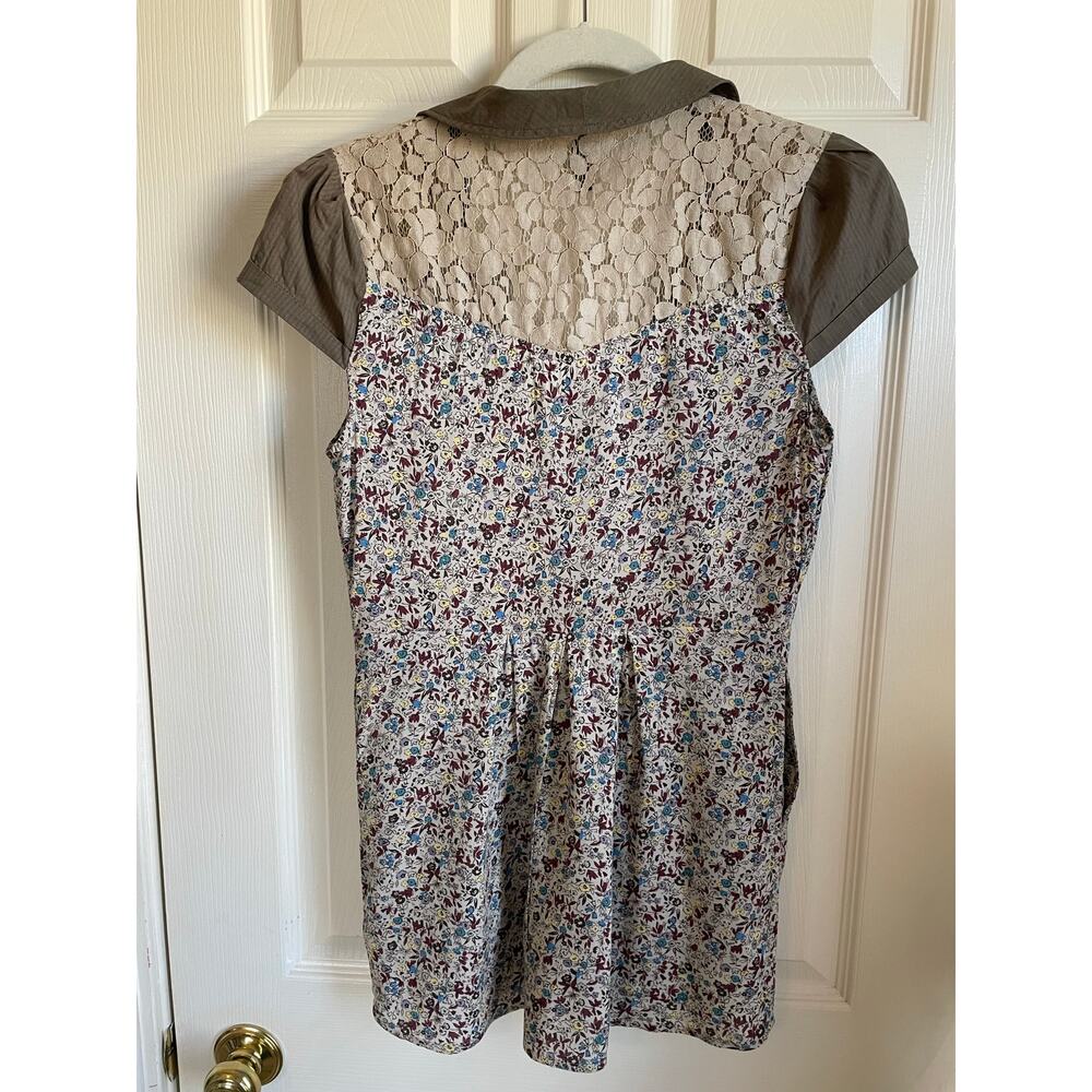 Free People Babydoll Top Sz XS Pockets Button Up Lace Beads Floral Peasant Boho - Picture 4 of 9